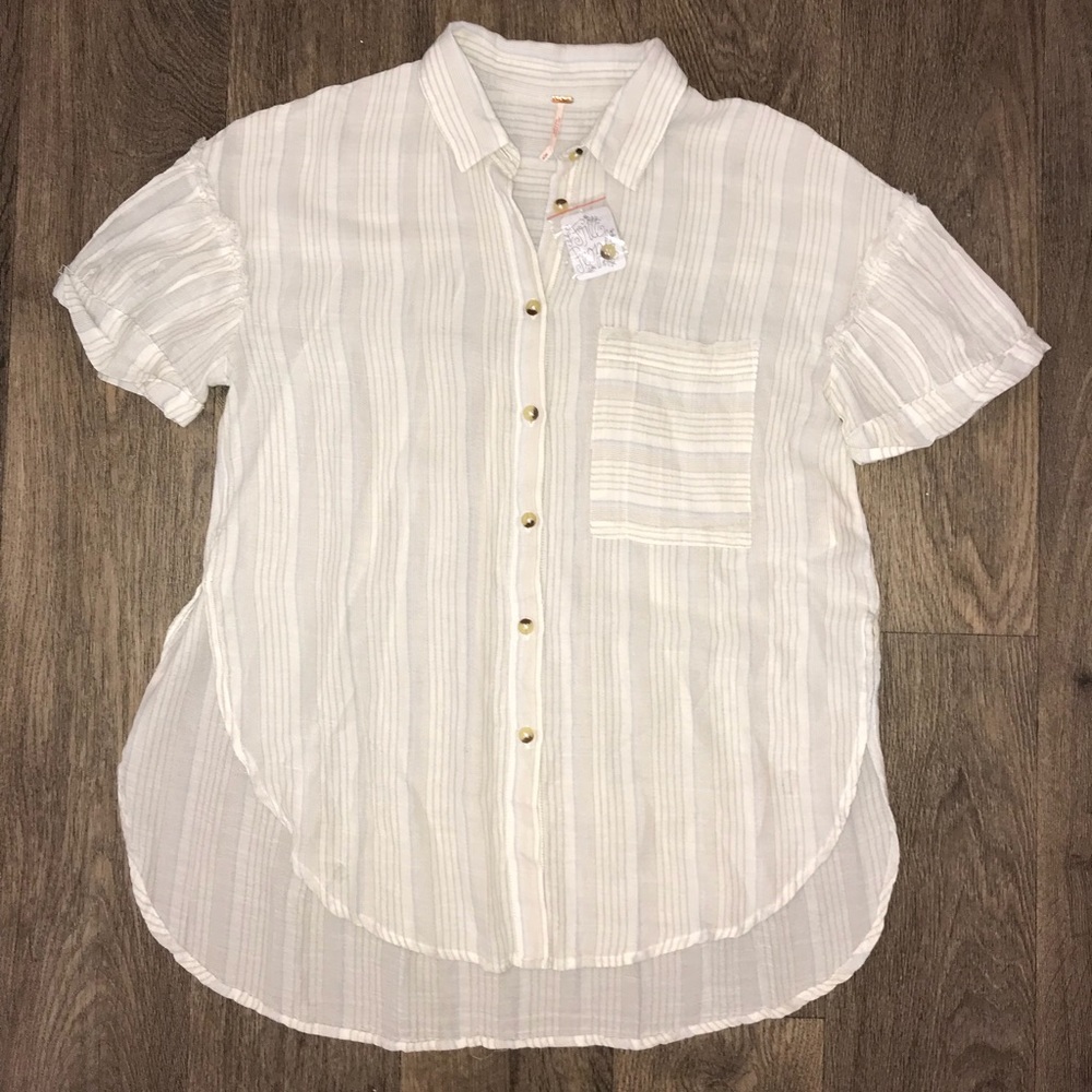 NWT Free People Striped Button Up Top